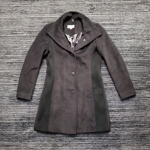 Calvin Klein Premium Size 4 Black Button Front Single Breast Wool Cashmere Coat